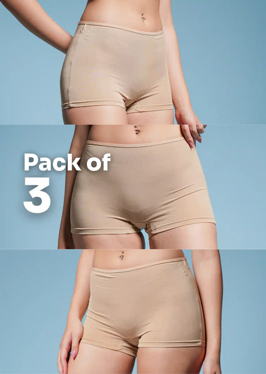 3 Pack - Beige Absorbent Boyshorts