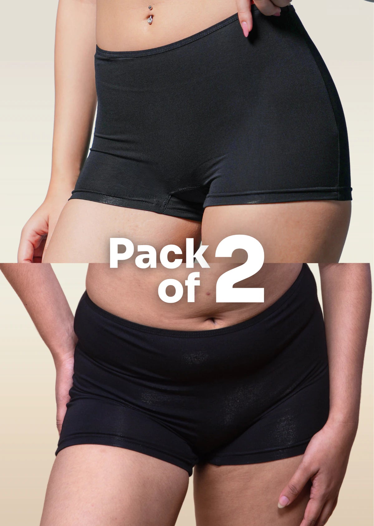 2 Pack - Black Absorbent Boyshorts