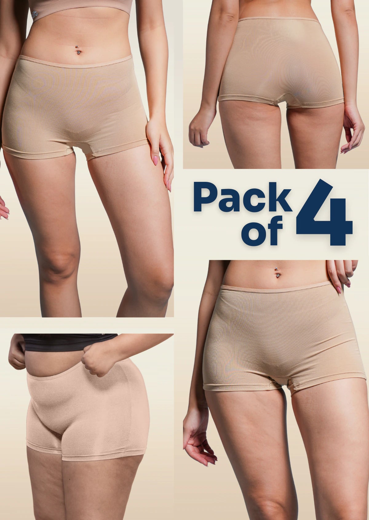 4 Pack - Beige Absorbent Boyshorts