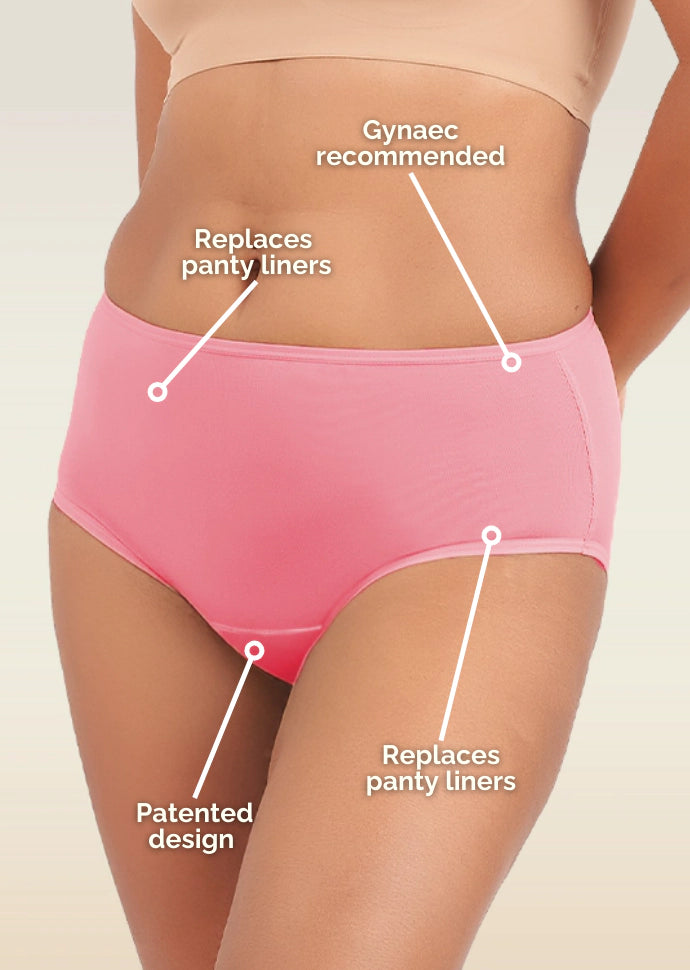 6 Pack - Pink Mid-waist Absorbent Underwear