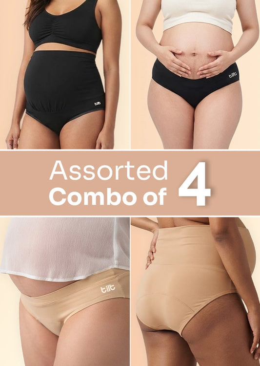 Assorted 4 Pack - Over & Under Bump Leakproof Maternity Underwear - Basics