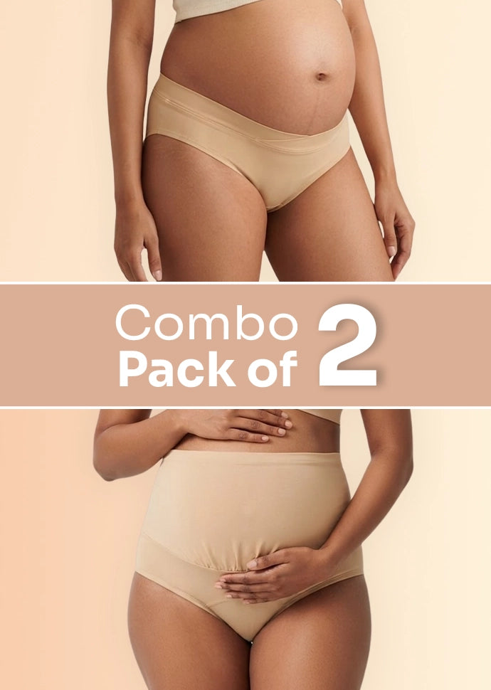 2 Pack - Over & Under Bump Leakproof Maternity Underwear - Beige