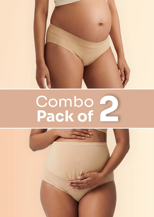 2 Pack - Over & Under Bump Leakproof Maternity Underwear - Beige