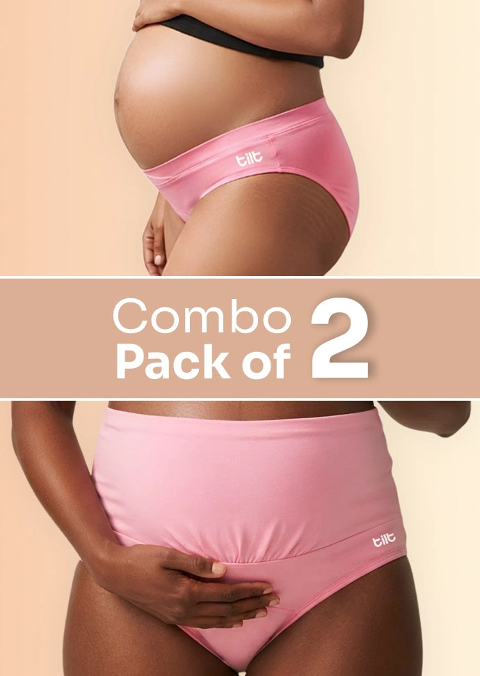 2 Pack - Over & Under Bump Leakproof Maternity Underwear - Pink