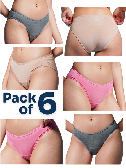 Assorted 6 Pack - Low-waist Absorbent Underwear