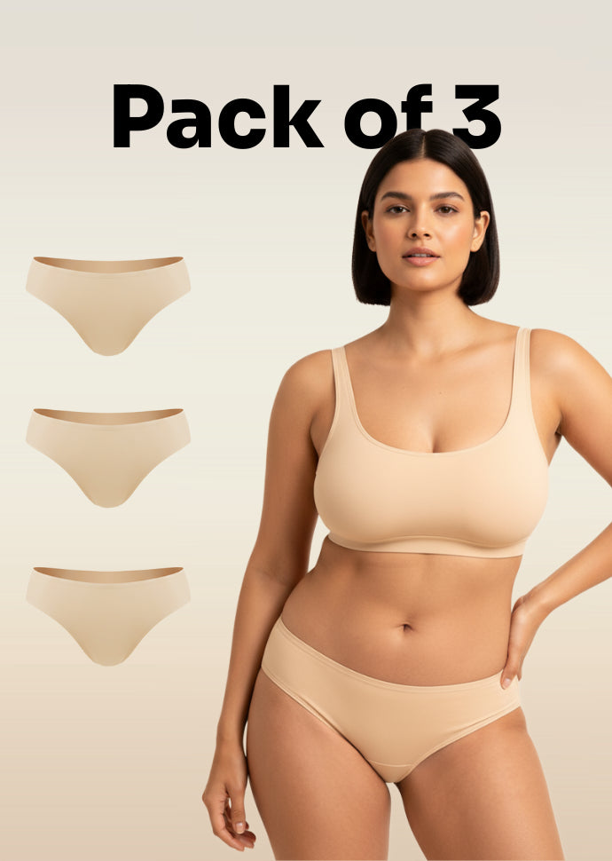 3 Pack - Beige Low-waist Absorbent Underwear