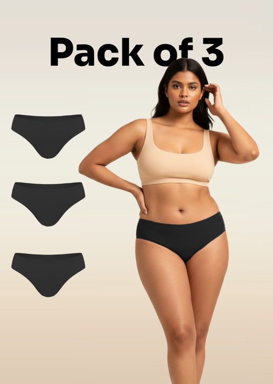 3 Pack - Black Low-waist Absorbent Underwear