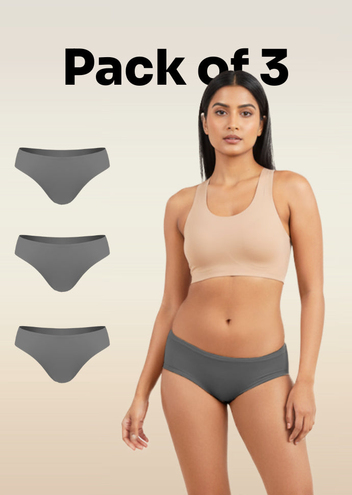 3 Pack - Grey Low-waist Absorbent Underwear
