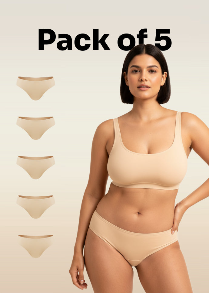 5 Pack - Beige Low-waist Absorbent Underwear