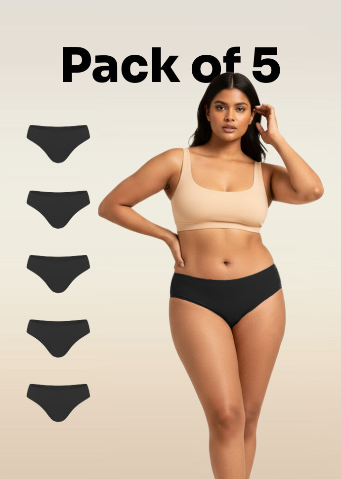 5 Pack - Black Low-waist Absorbent Underwear