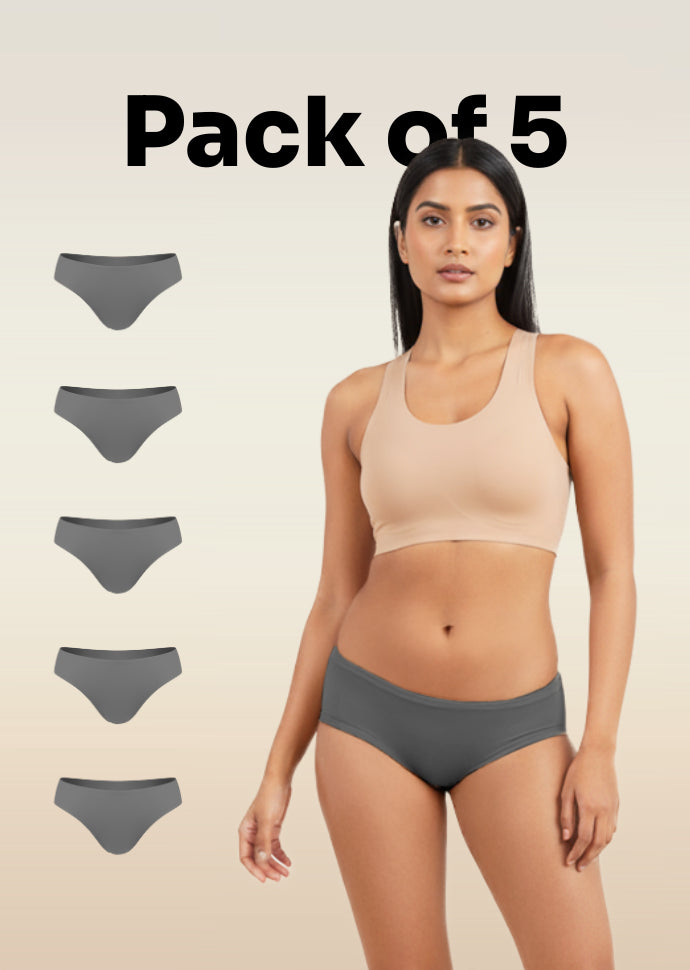 5 Pack - Grey Low-waist Absorbent Underwear