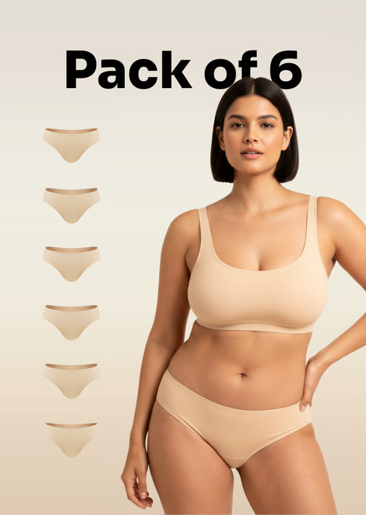 6 Pack - Beige Low-waist Absorbent Underwear