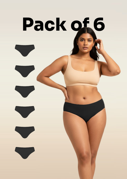 6 Pack - Black Low-waist Absorbent Underwear