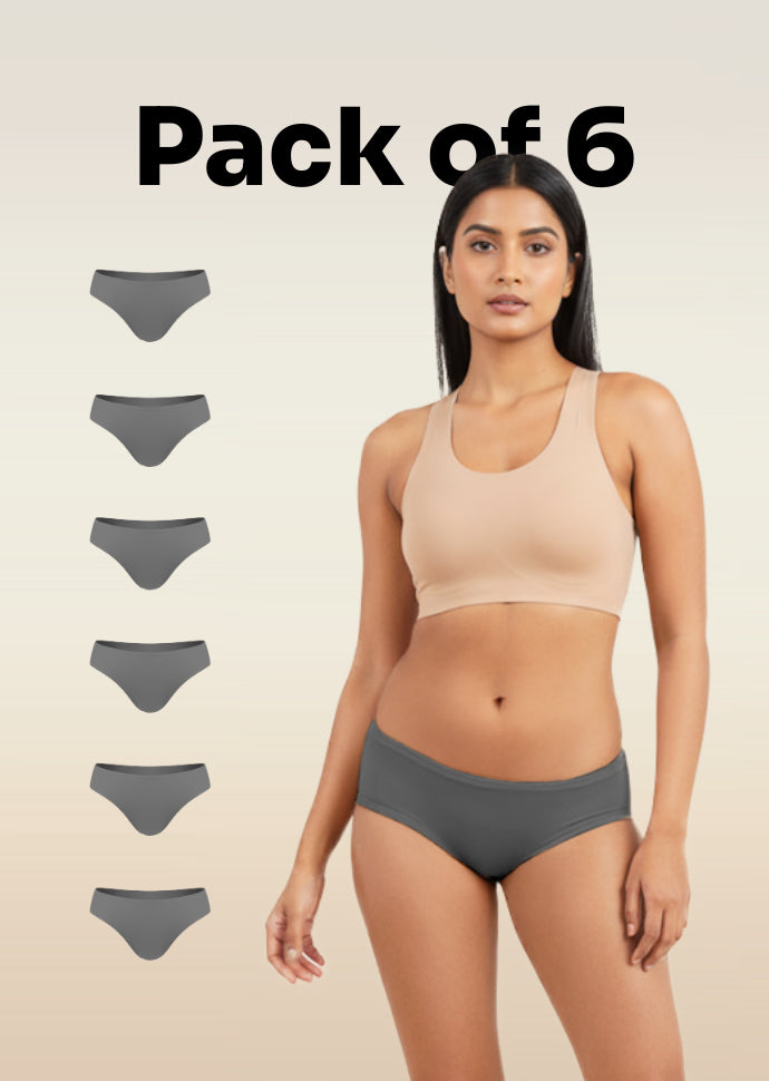 6 Pack - Grey Low-waist Absorbent Underwear