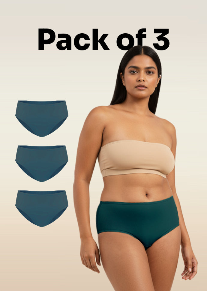3 Pack - Teal Mid-waist Absorbent Underwear