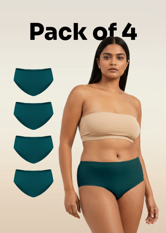 4 Pack - Teal Mid-waist Absorbent Underwear