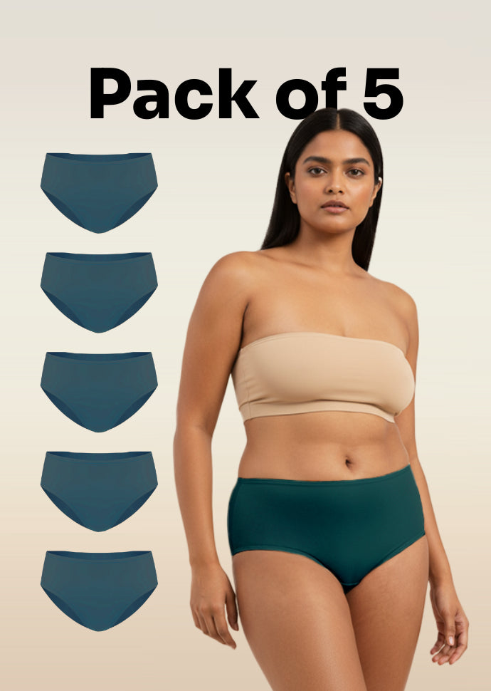 5 Pack - Teal Mid-waist Absorbent Underwear