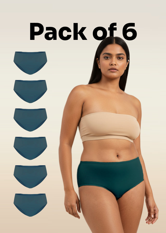 6 Pack - Teal Mid-waist Absorbent Underwear