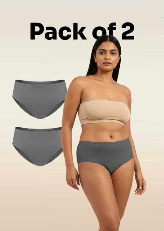 2 Pack - Grey Mid-waist Absorbent Underwear