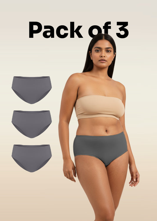 3 Pack - Grey Mid-waist Absorbent Underwear
