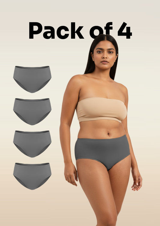 4 Pack - Grey Mid-waist Absorbent Underwear