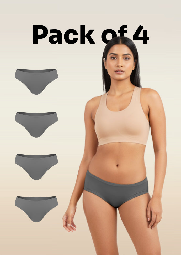 4 Pack - Grey Low-waist Absorbent Underwear