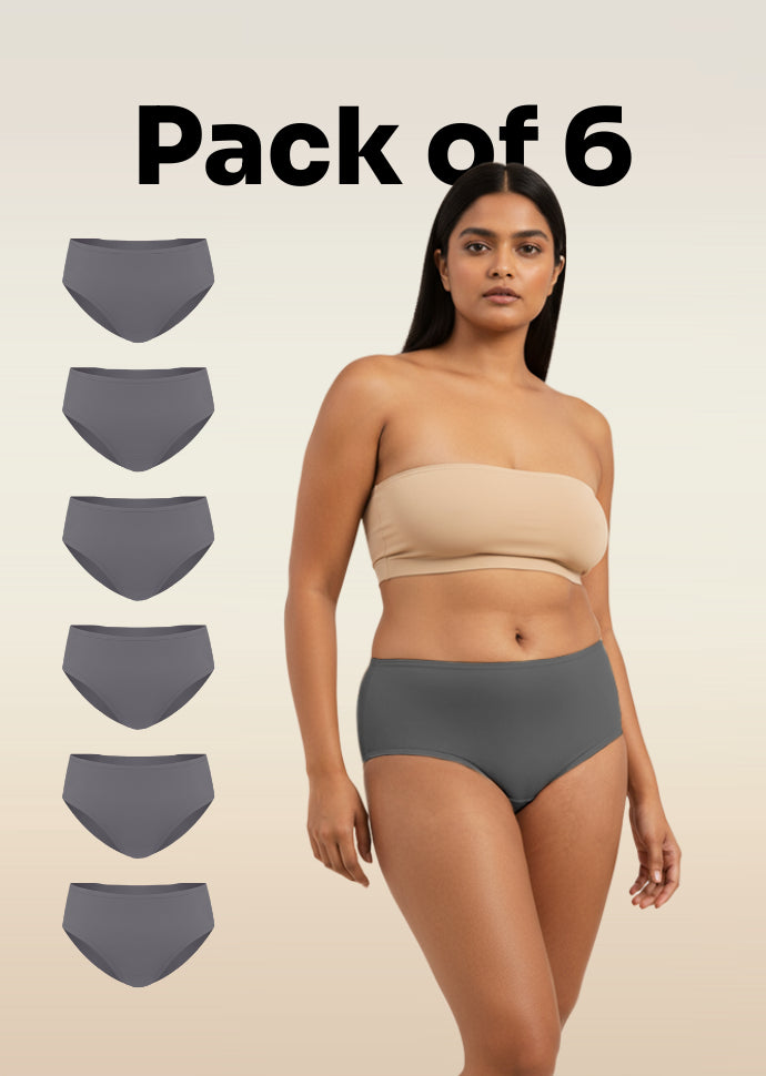 6 Pack - Grey Mid-waist Absorbent Underwear