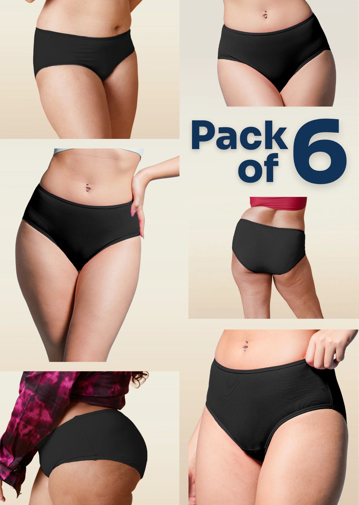 6 Pack - Black High-waist Bamboo Underwear