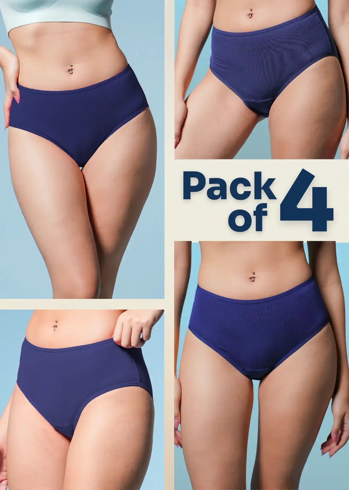 4 Pack - Blue High-waist Bamboo Underwear