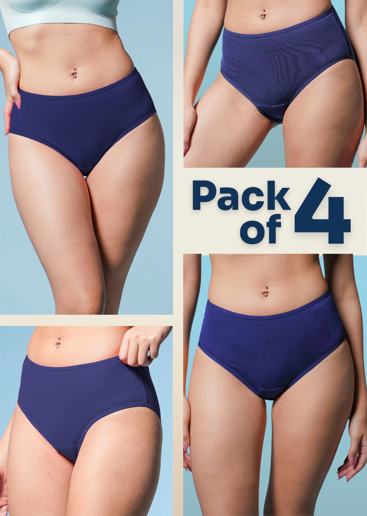 4 Pack - Blue High-waist Bamboo Underwear