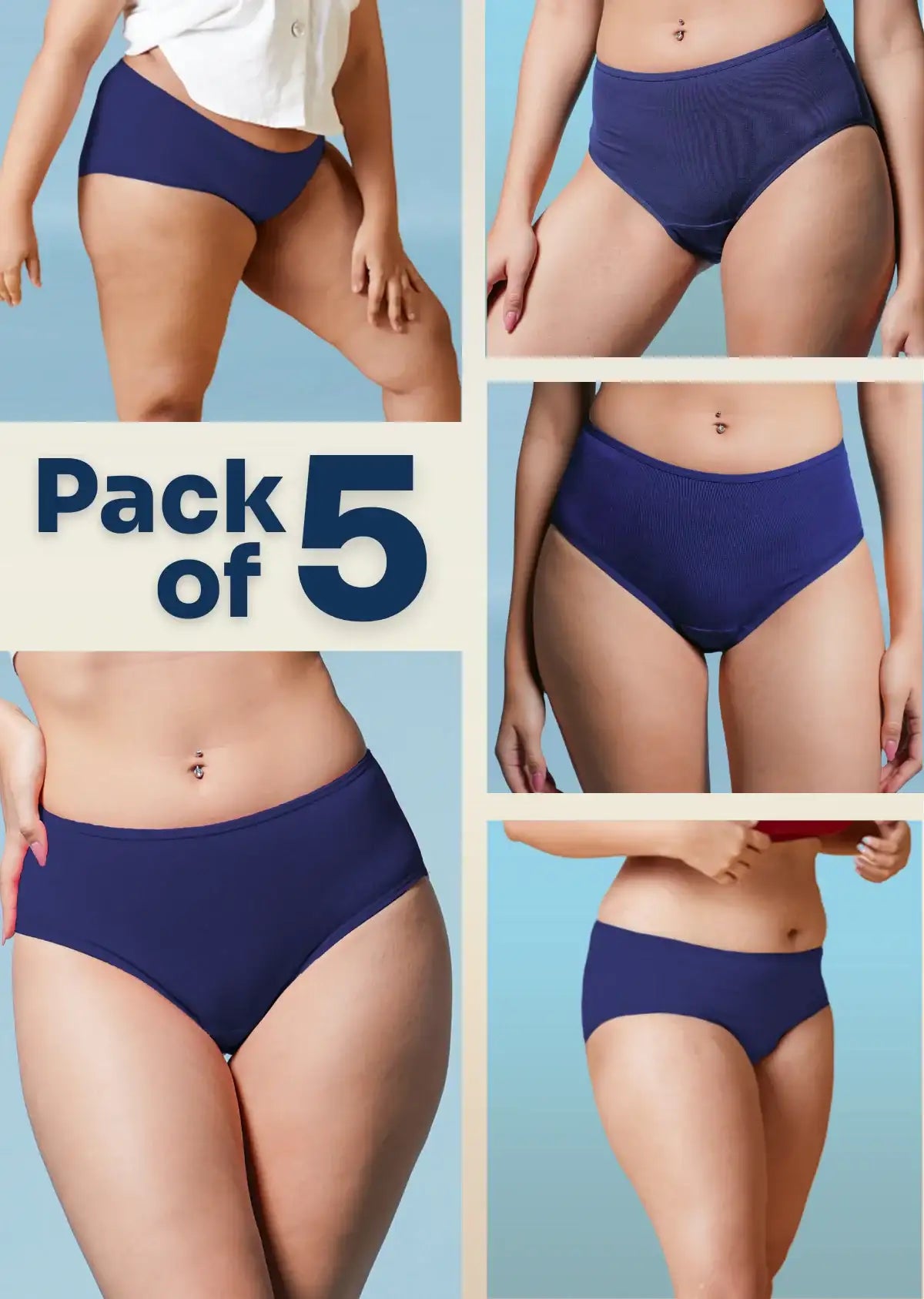 5 Pack - Blue High-waist Bamboo Underwear