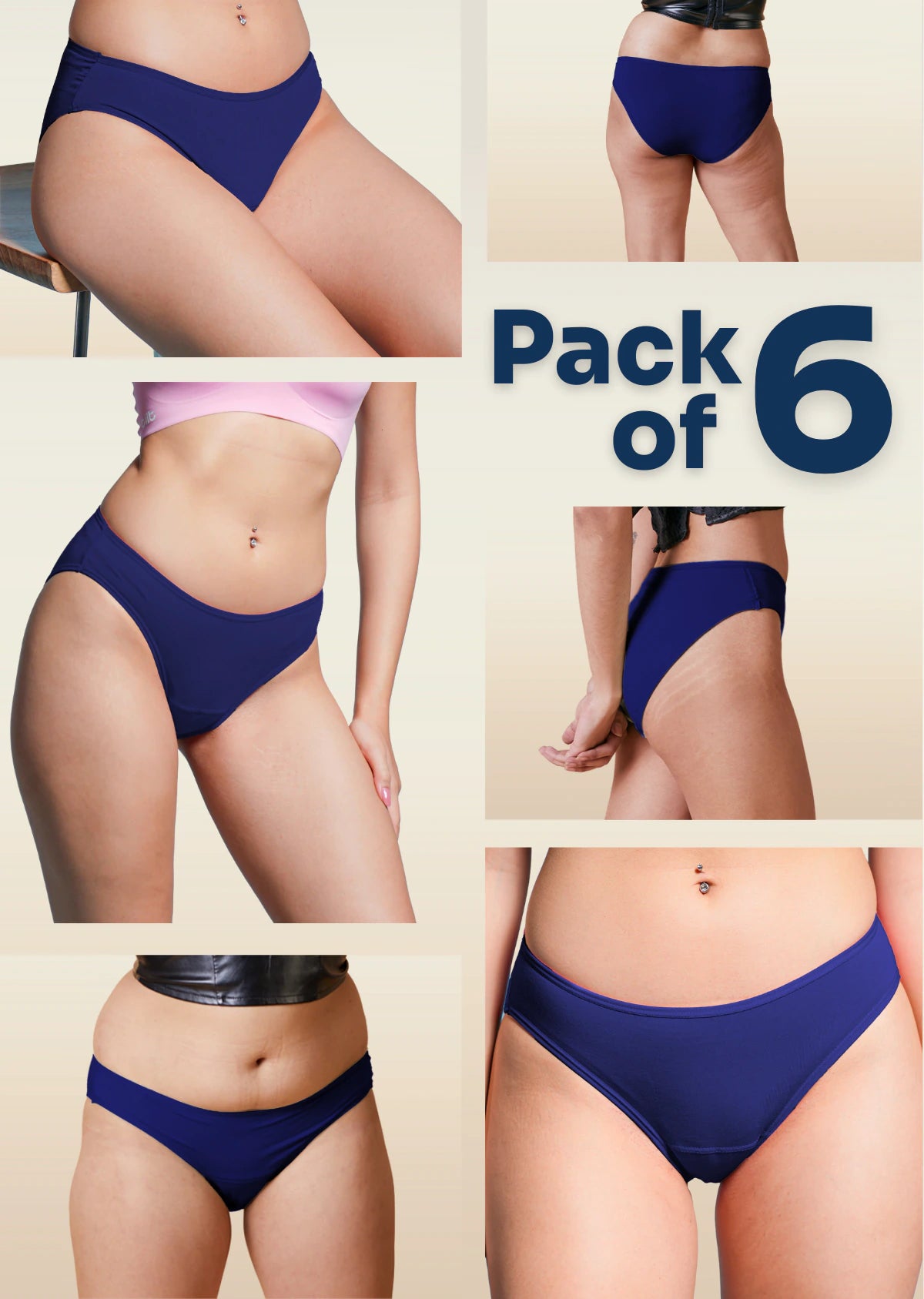 6 Pack - Blue Low-waist Bamboo Underwear