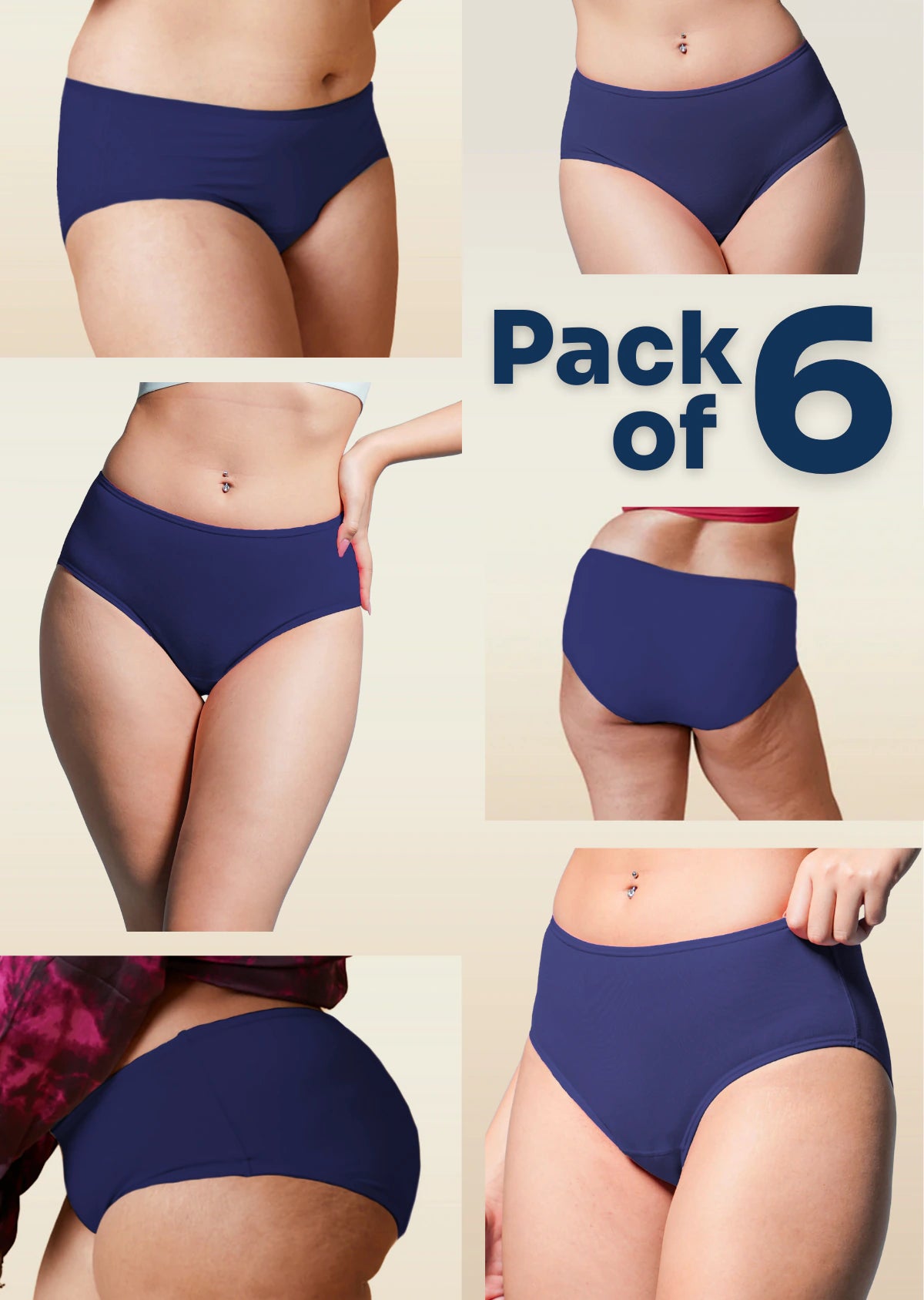 6 Pack - Blue High-waist Bamboo Underwear