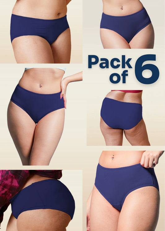 6 Pack - Blue High-waist Bamboo Underwear