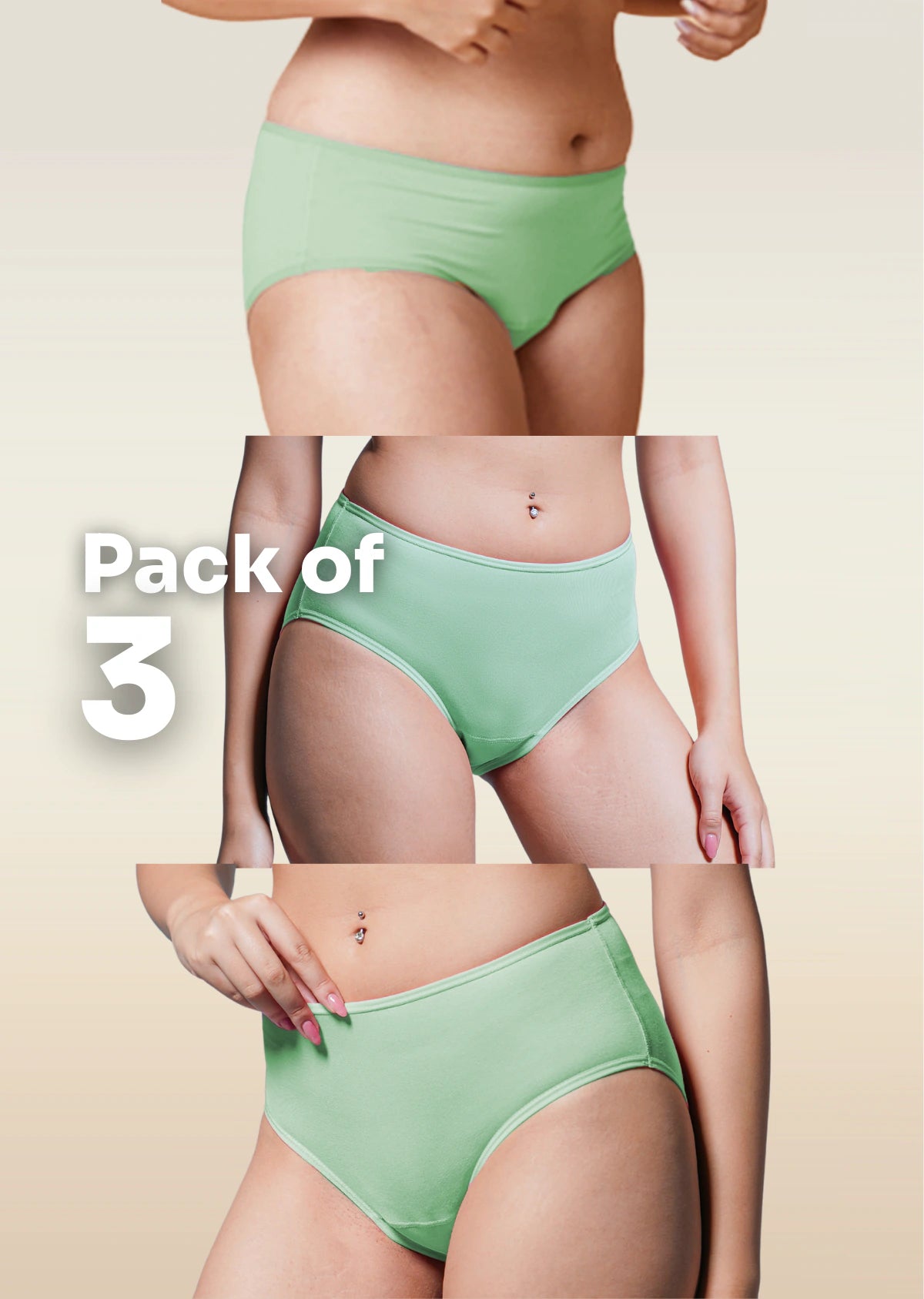 3 Pack - Green High-waist Bamboo Underwear