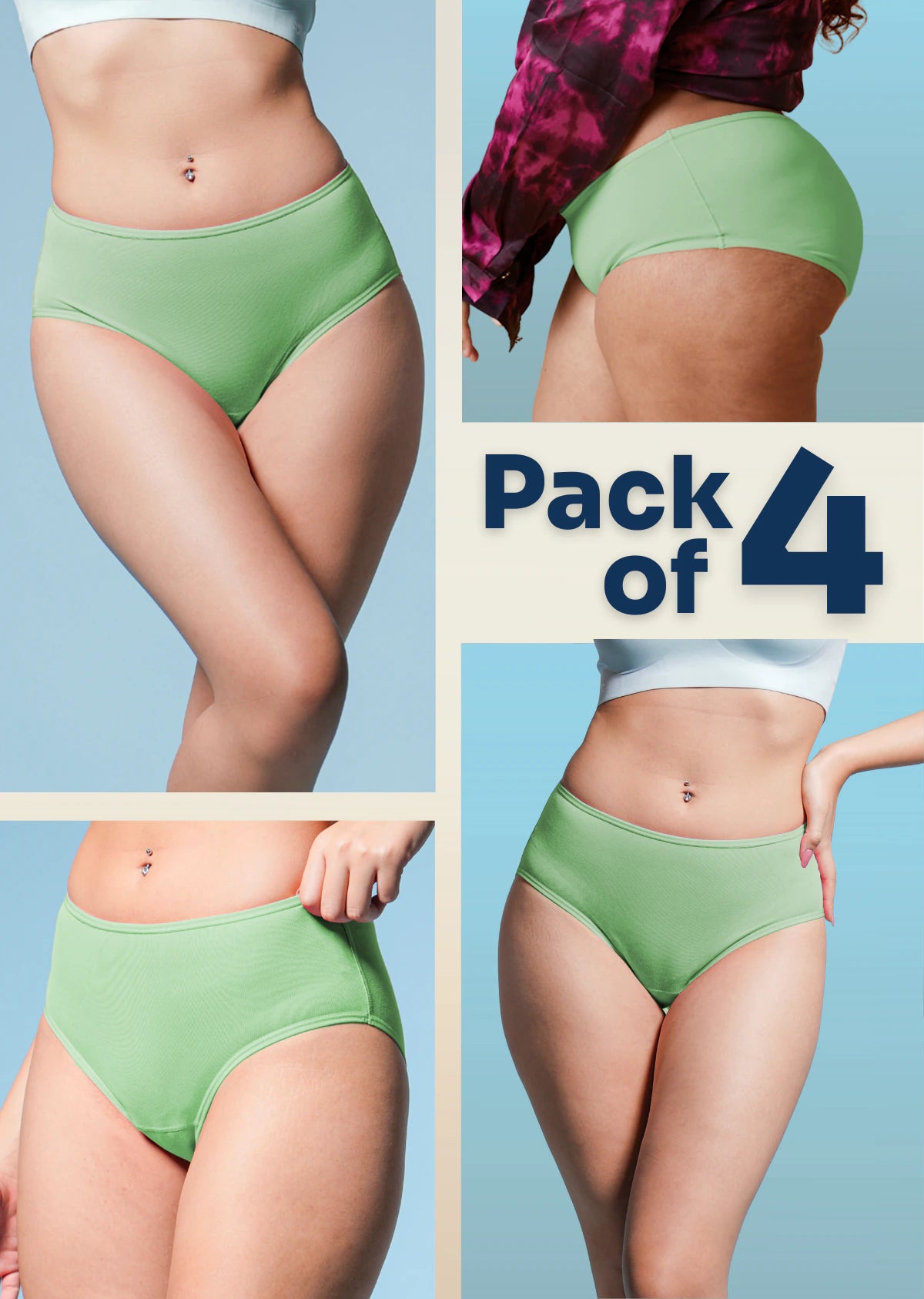 4 Pack - Green High-waist Bamboo Underwear