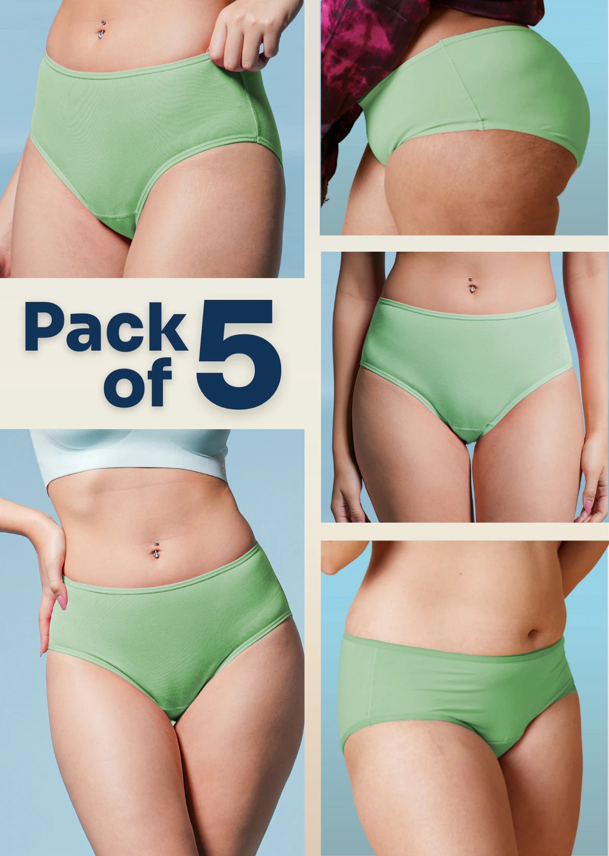 5 Pack - Green High-waist Bamboo Underwear