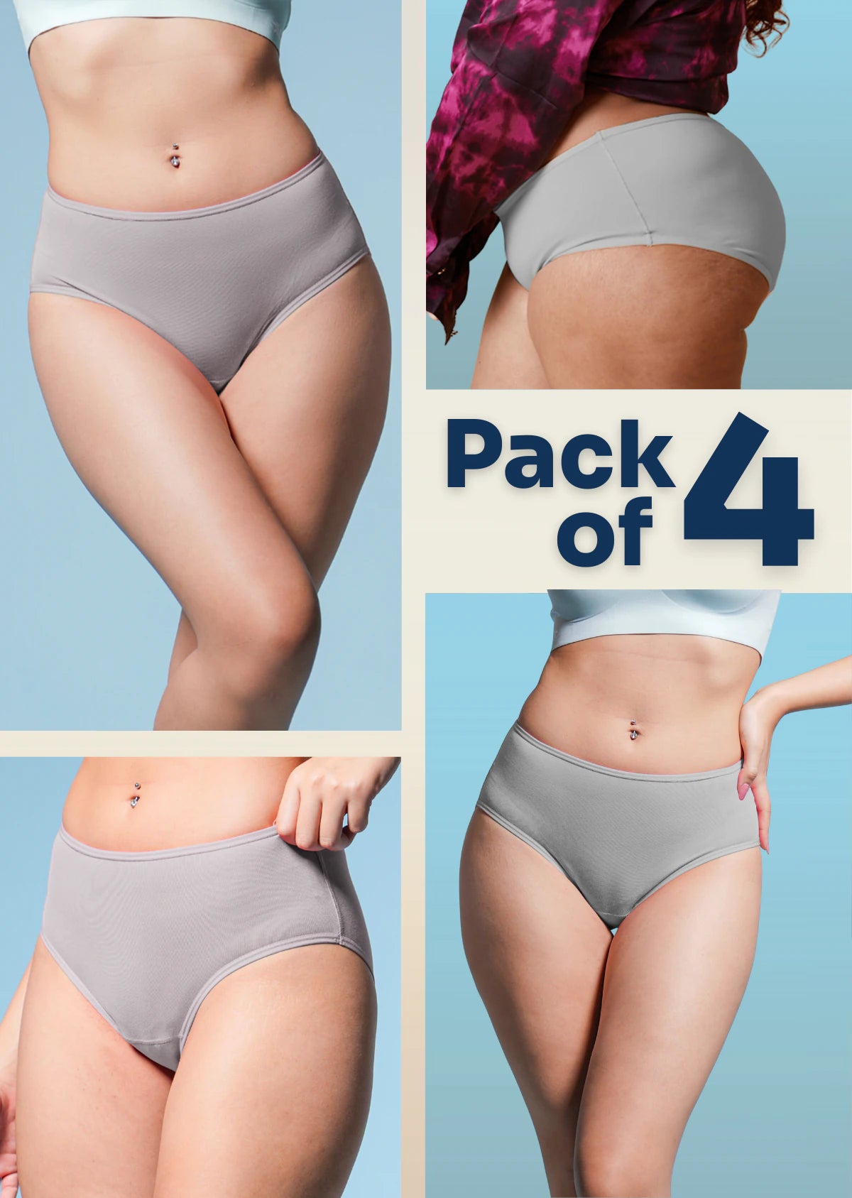 4 Pack - Grey High-waist Bamboo Underwear