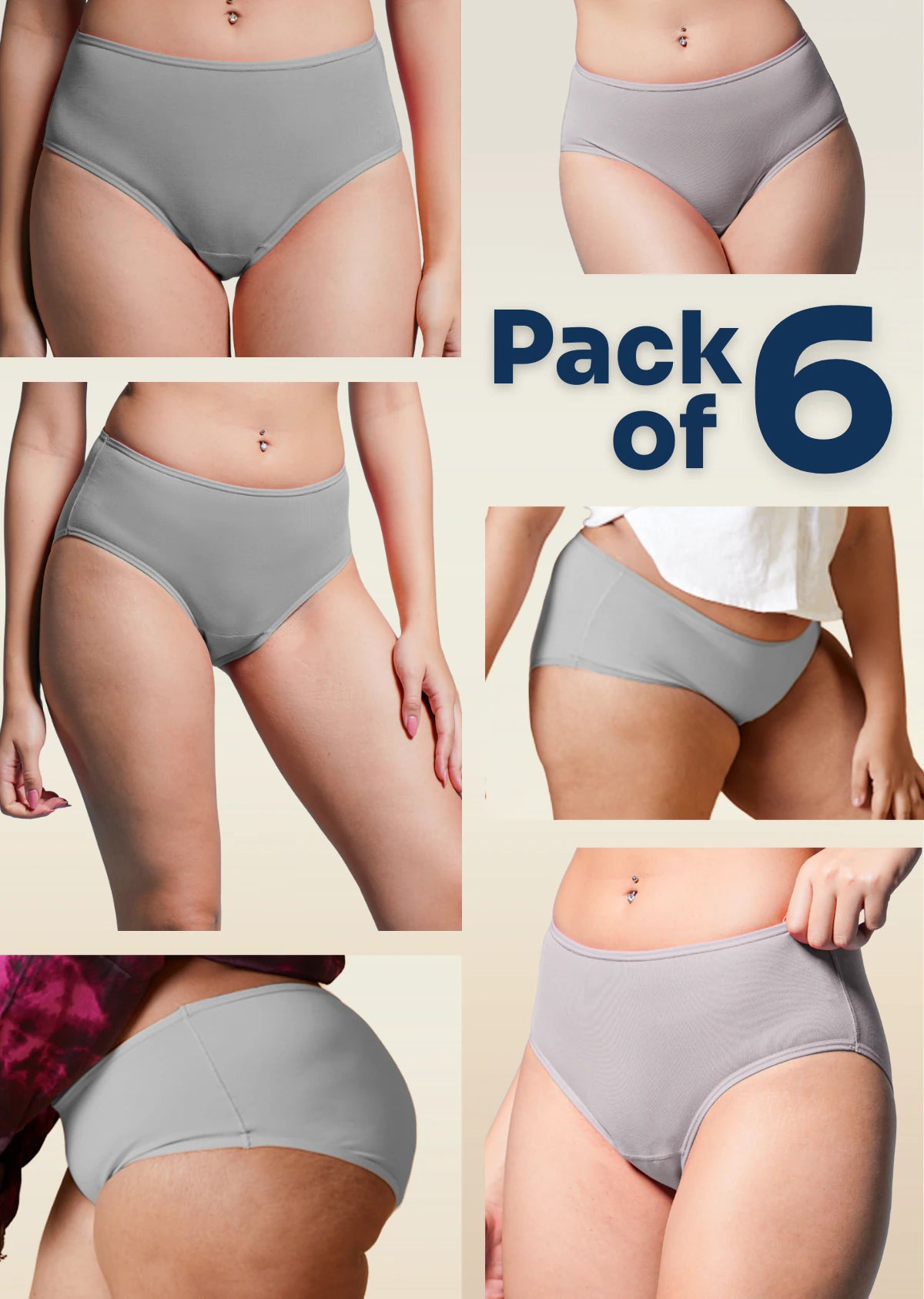 6 Pack - Grey High-waist Bamboo Underwear