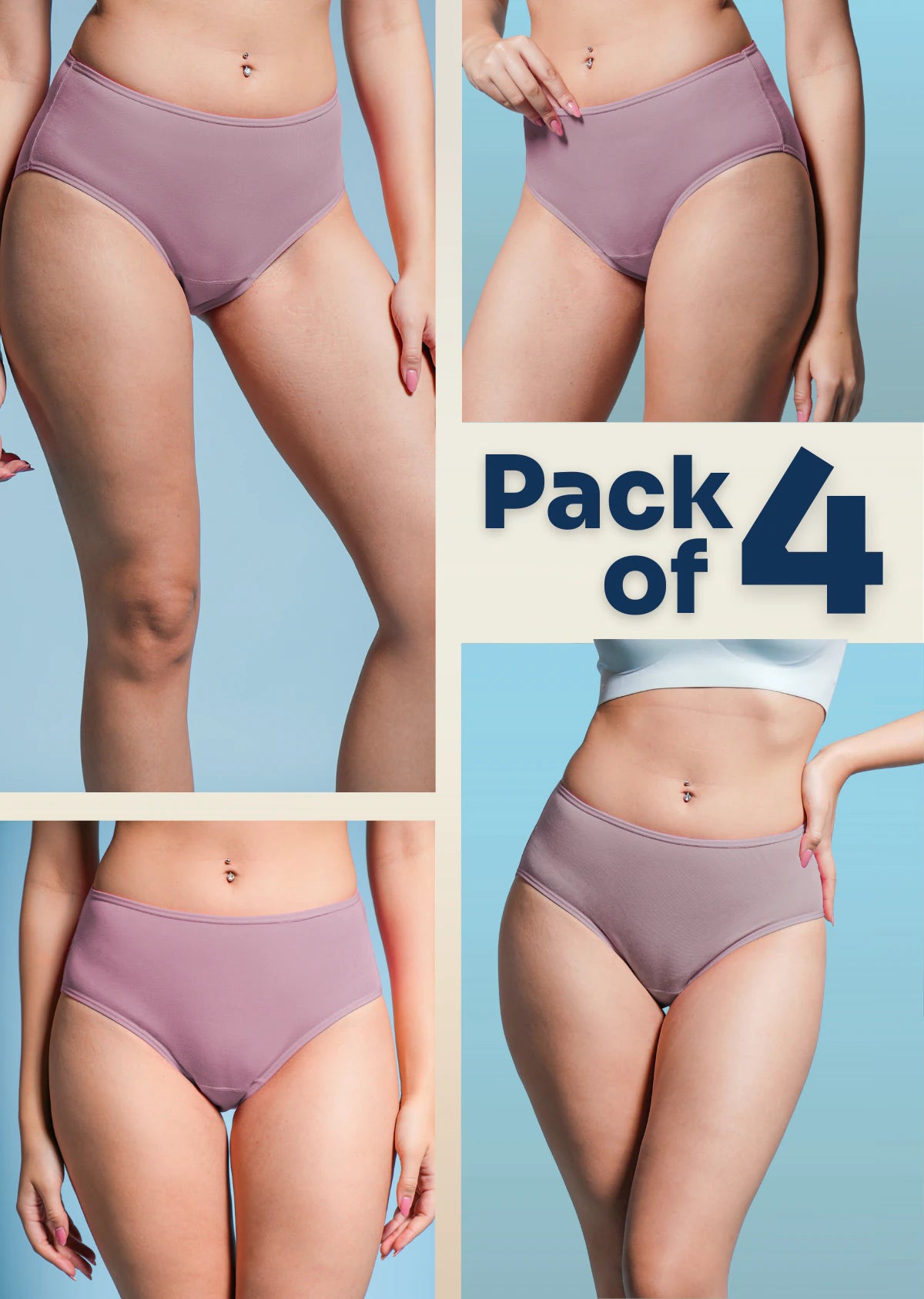 4 Pack - Brown High-waist Bamboo Underwear