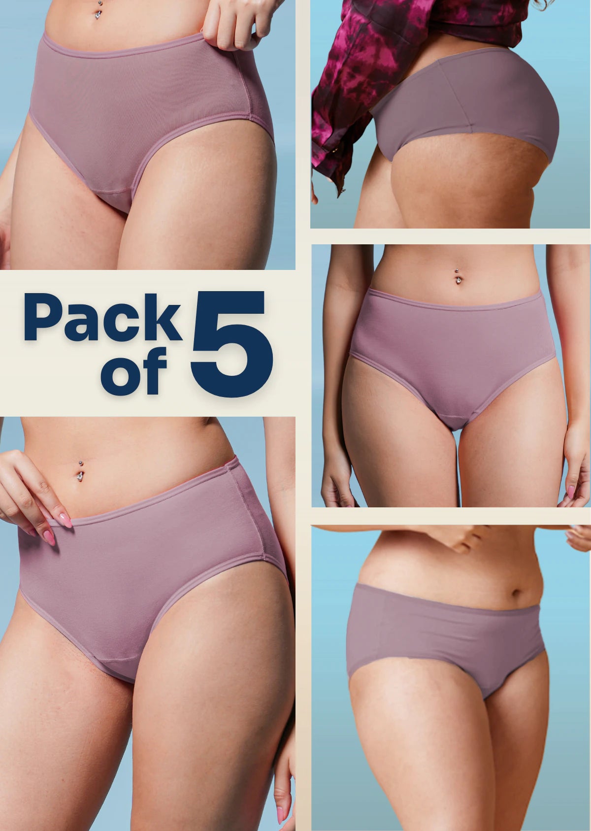 5 Pack - Brown High-waist Bamboo Underwear
