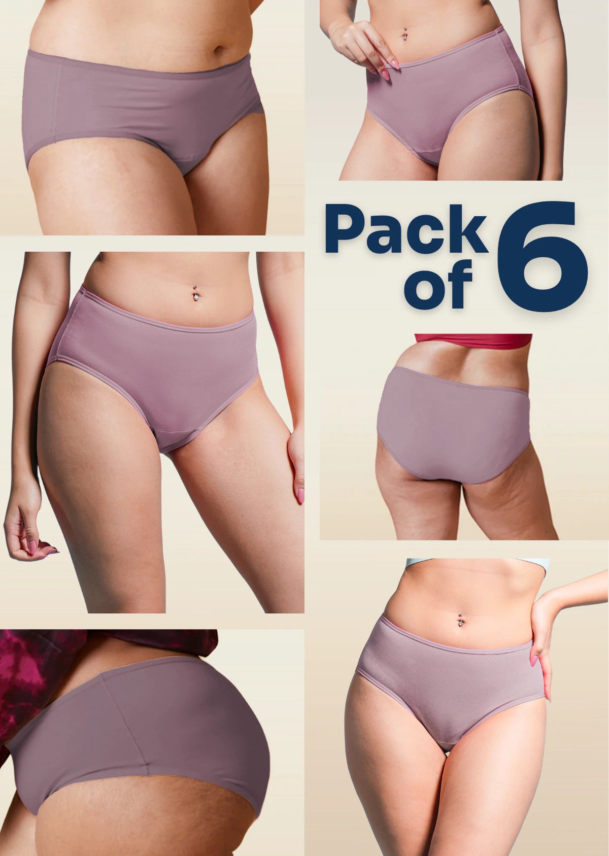 6 Pack - Brown High-waist Bamboo Underwear