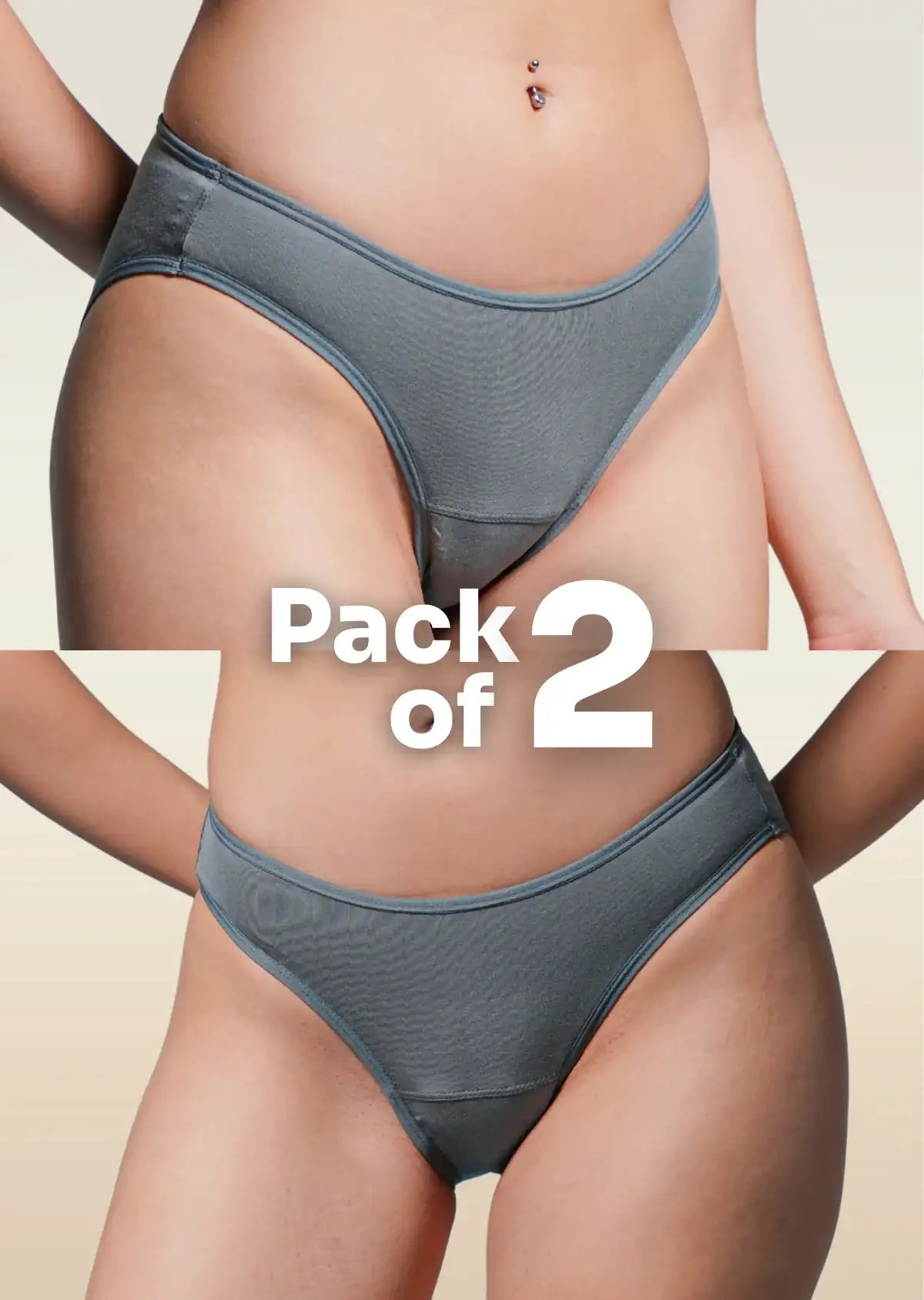 2 Pack - Grey Low-waist Absorbent Underwear