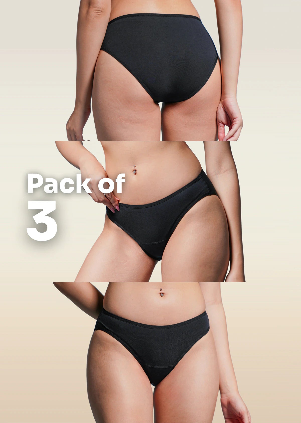3 Pack - Black Low-waist Bamboo Underwear