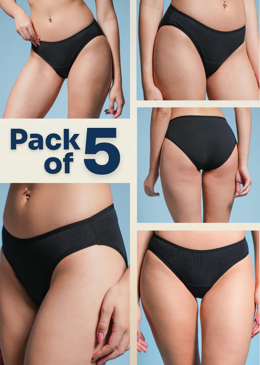 5 Pack - Black Low-waist Bamboo Underwear