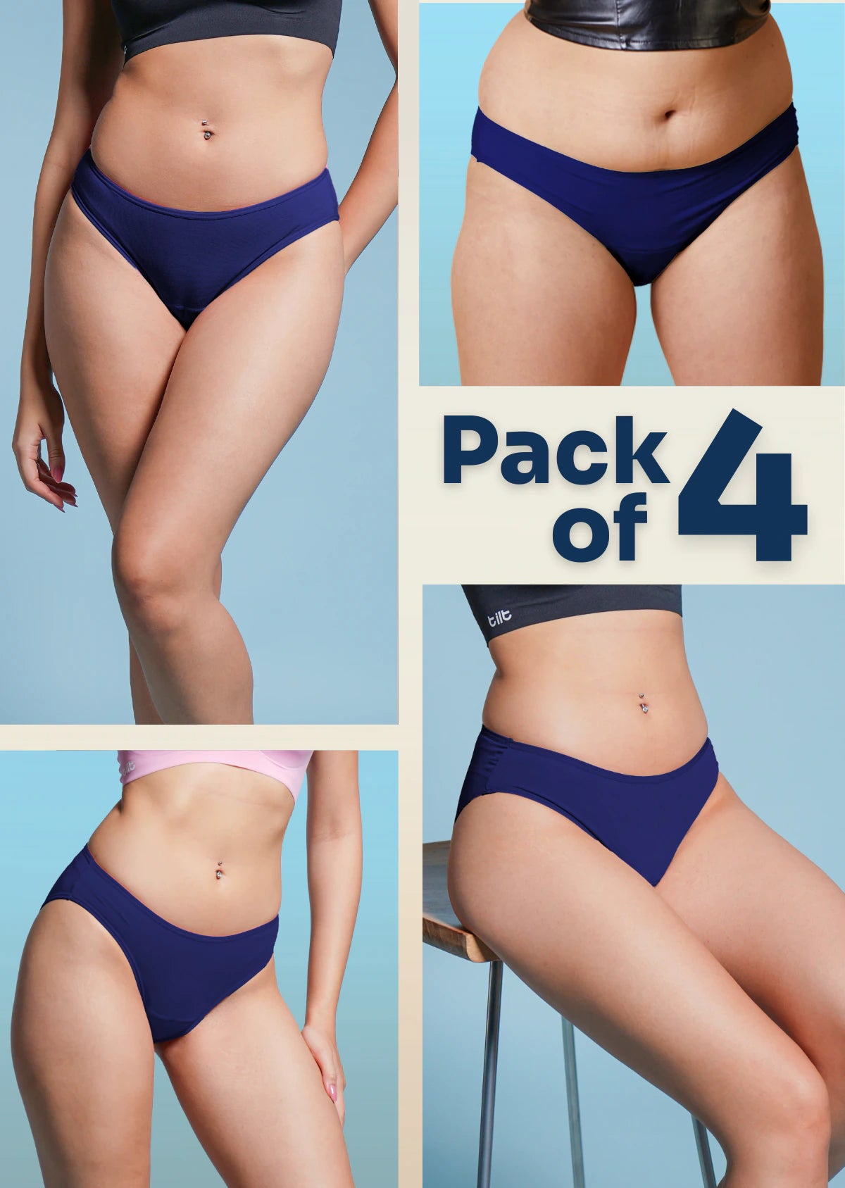 4 Pack - Blue Low-waist Bamboo Underwear