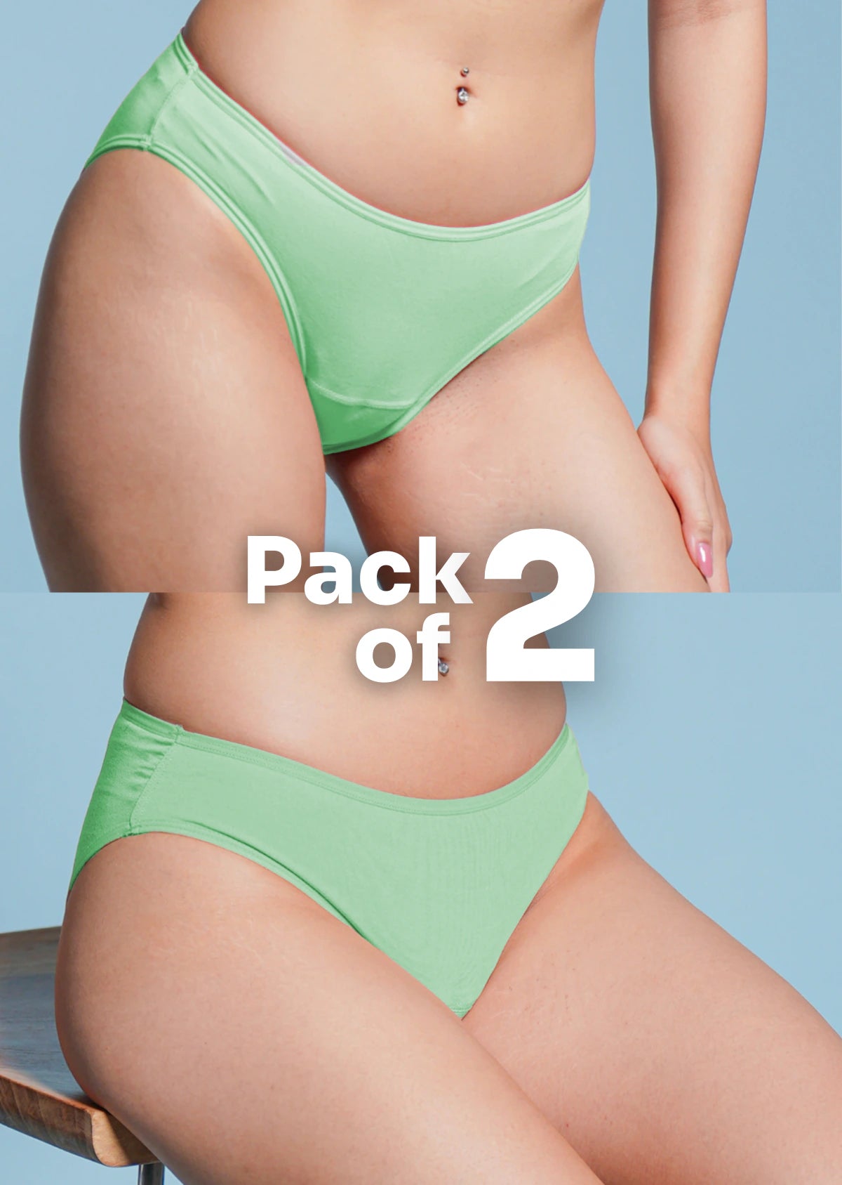 2 Pack - Green Low-waist Bamboo Underwear