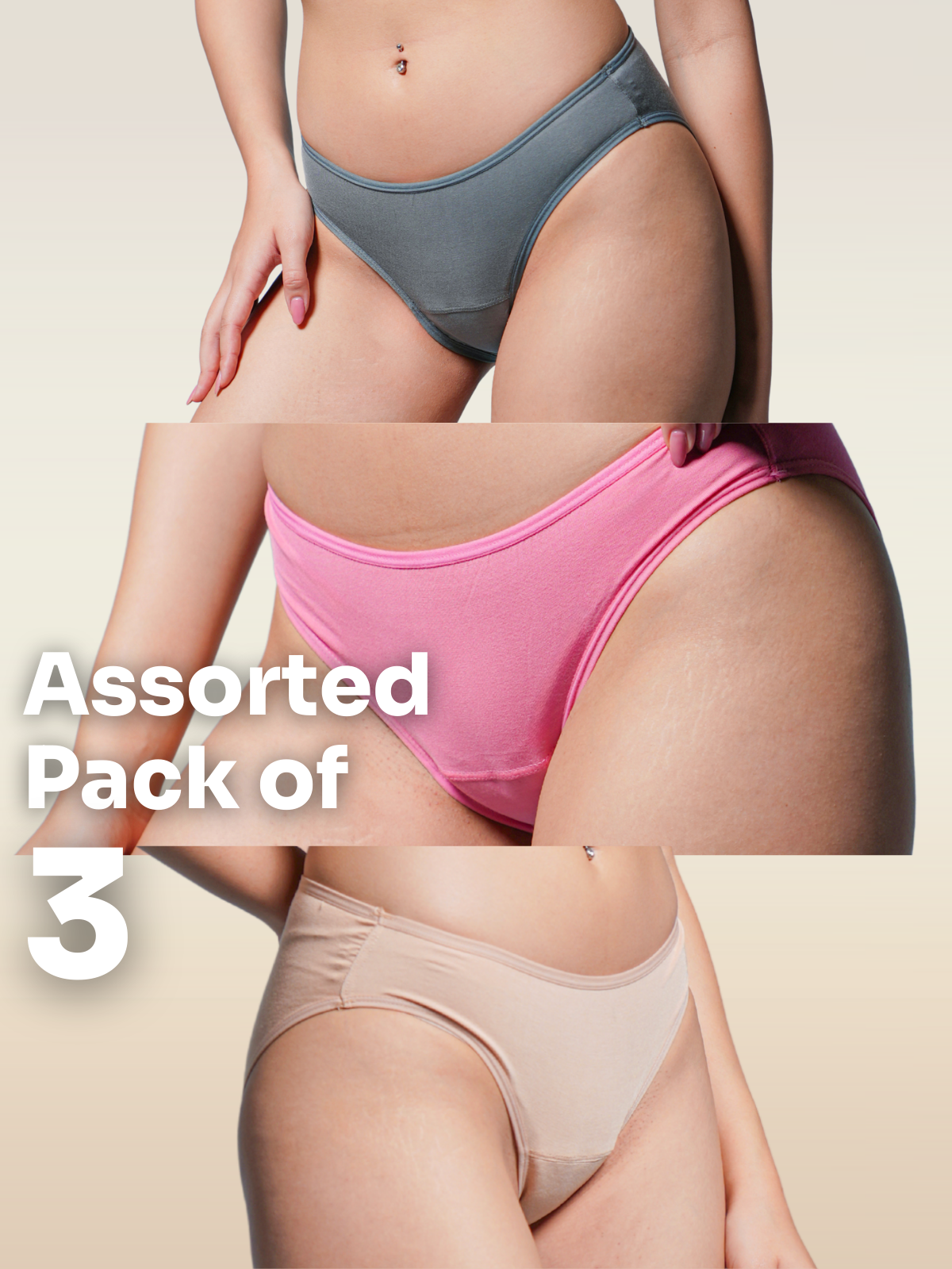Assorted 3 Pack - Low-waist Absorbent Underwear