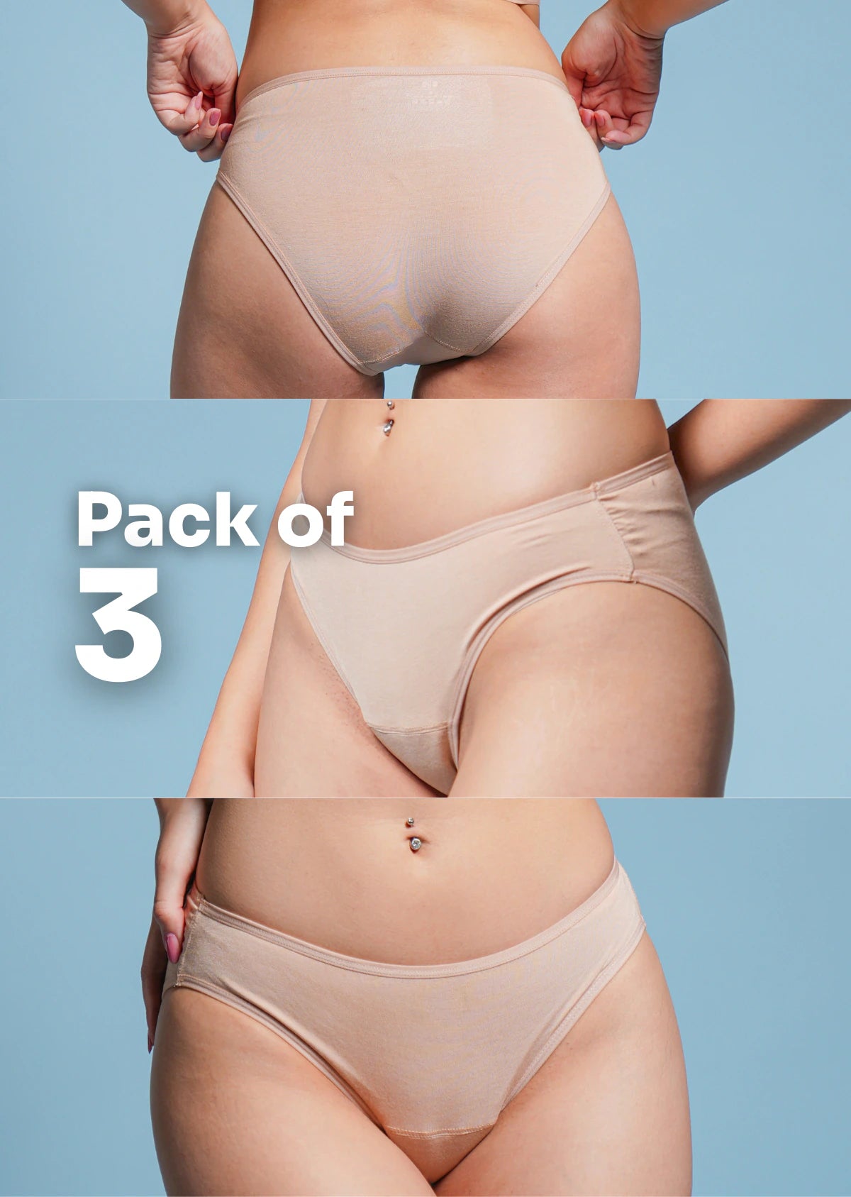 3 Pack - Beige Low-waist Absorbent Underwear