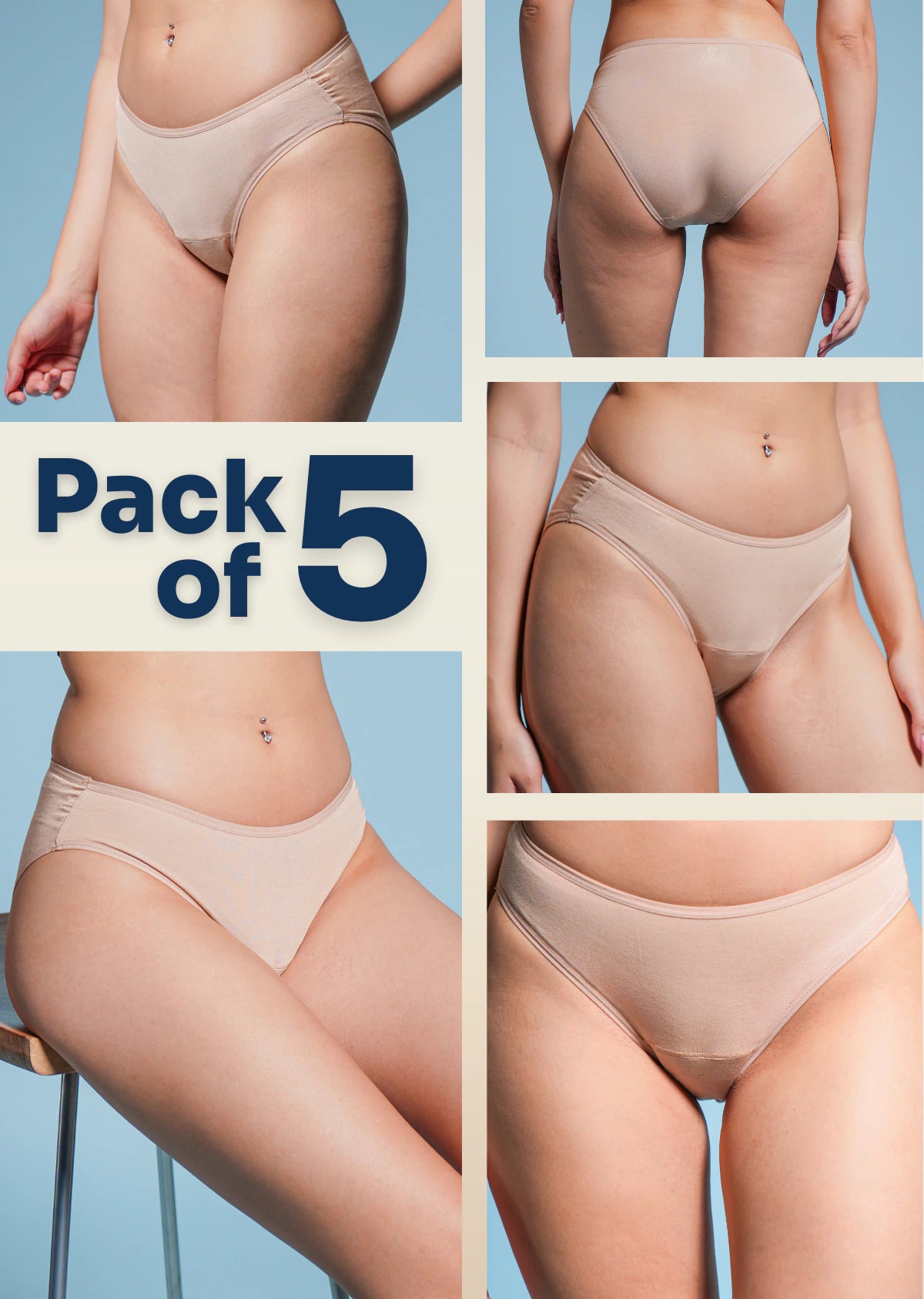 5 Pack - Beige Low-waist Absorbent Underwear